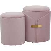 Dahlia Nesting Ottoman Set in Blush Pink Velvet with Gold Accents